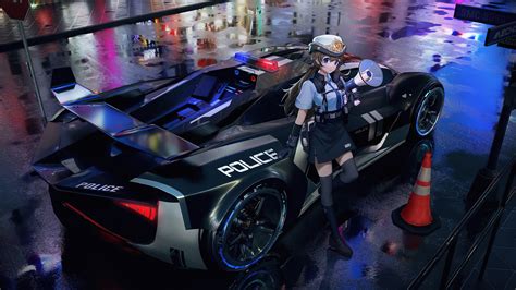 anime, girl, police, car, 4k, HD Wallpaper | Rare Gallery