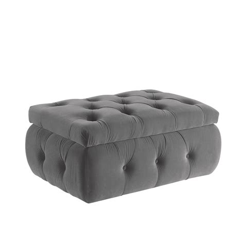 Rustic Manor Jahlil Velvet Storage Ottoman, Grey | The Home Depot Canada