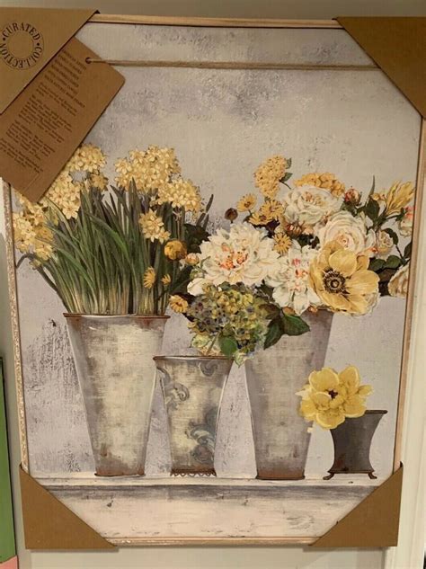 a painting of three vases with flowers in them sitting on a shelf next to a wall