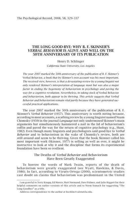 (PDF) The Long Good-Bye: Why B. F. Skinner’s Verbal Behavior is Alive ...