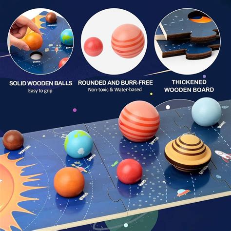 3D Wooden Solar System Board with Planet Models Montessori Outer Space ...