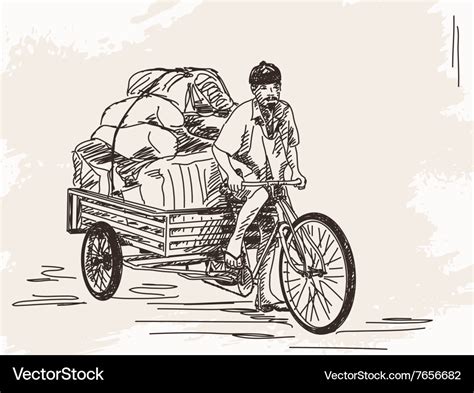 Sketch of cycle rickshaw Royalty Free Vector Image