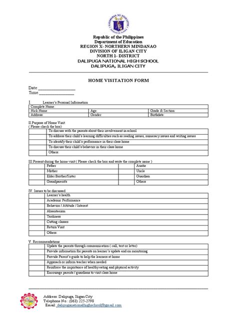 Home Visitation Form | PDF | Learning | Parent