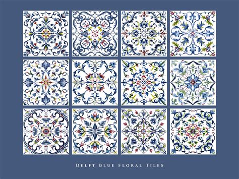 Delft Blue Floral Tiles Digital Download Delft Digital - Etsy