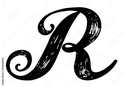 Letter R. Calligraphy alphabet typeset lettering. Hand drawn alphabet. Capital and lower-case ...