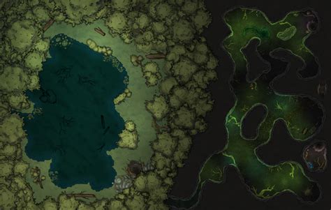 [OC] [3850x2450] cave in the forest /jungle (non gridded and gridded version): battlemaps ...