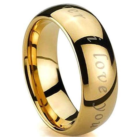 Engraved with I Love You Gold Tungsten Carbide Wedding Engagement Band Ring