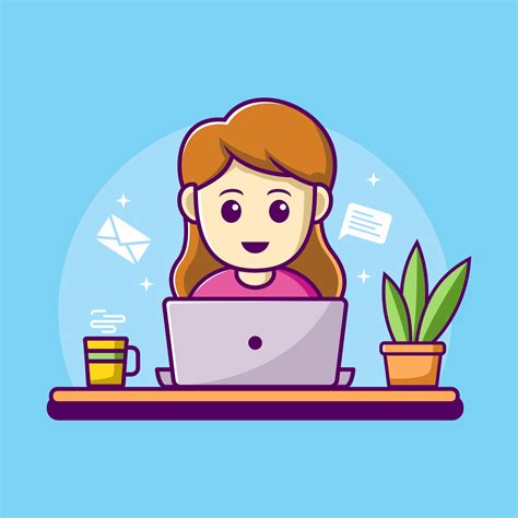 Woman working on laptop illustration. work from home cartoon character 5211080 Vector Art at ...