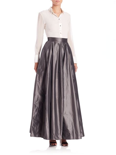 Lyst - Halston Taffeta Maxi Skirt in Gray