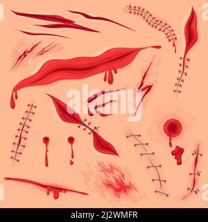 Bloody wound texture. Red body cut mark isolated on white background Stock Vector Image & Art ...