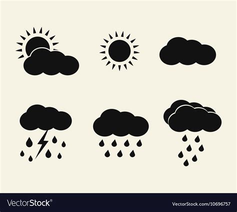 Weather icons set sun clouds rain Royalty Free Vector Image