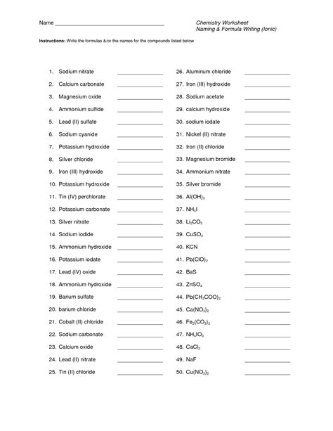 Mixed Chemical Naming Worksheet