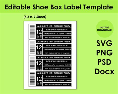 Printable Shoe Box Labels