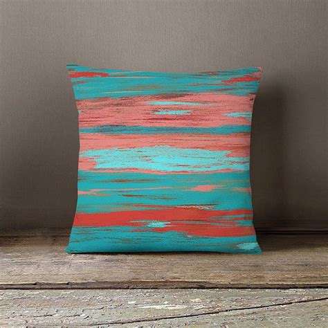 Coral Teal Throw Pillow Cover Aqua Light Coral Abstract Ombre Modern Home Decor Living room ...