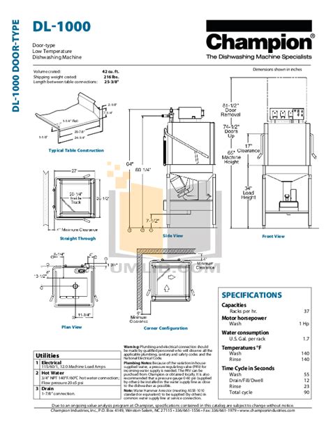 PDF manual for Champion Dishwasher DL-1000