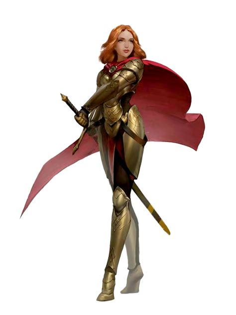 Female Human Fighter Paladin Knight Gold Armor - Pathfinder PFRPG DND D ...