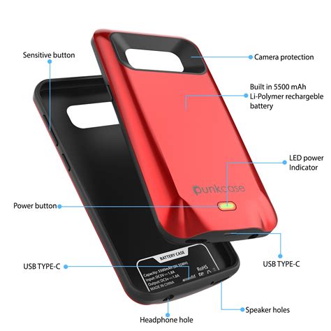 Galaxy S8 PLUS Battery Case Red, Punkcase 5500mAH Charger Case W ...