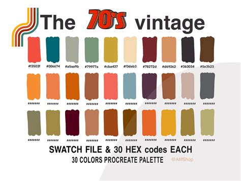 The 70s Vintage Color Palette Color Palette Ipad Procreate - Etsy Hong Kong