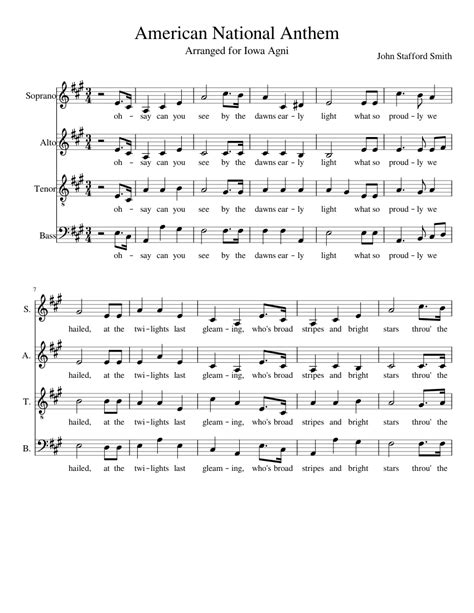 American National Anthem sheet music for Piano download free in PDF or MIDI