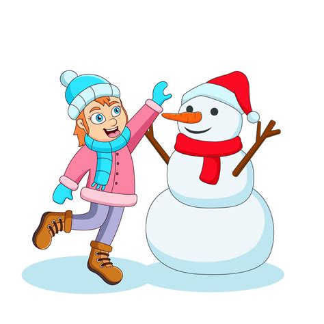 Cartoon girl playing snowman in winter. Vector illustration 12346196 ...