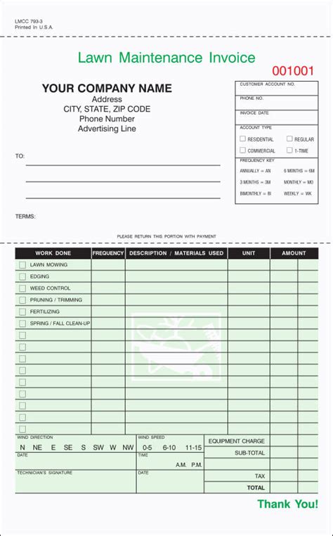 Printable Lawn Care Invoice Template