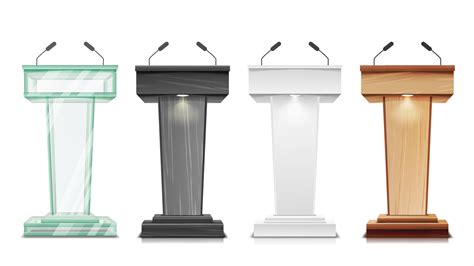 Tribune Set Vector. Podium Rostrum Stand With Microphones. Business ...