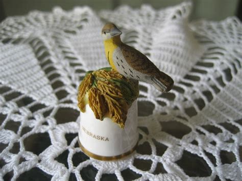 Vintage Nebraska State Bird and Flower Thimble Sutherland