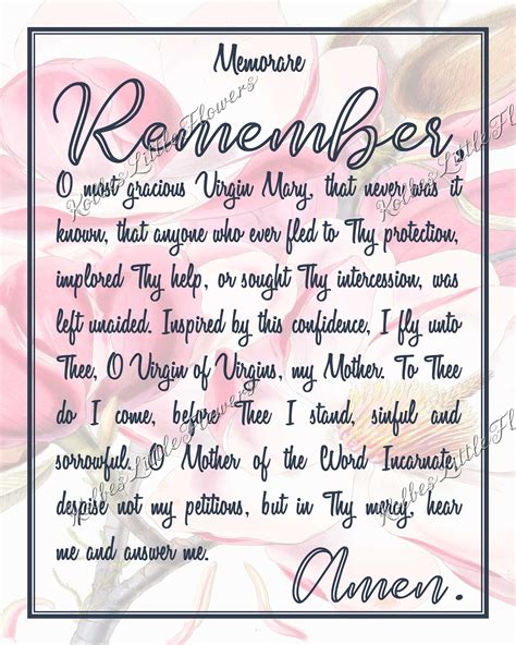 Memorare Prayer Card Catholic Printable Memorare Holy Card | Etsy