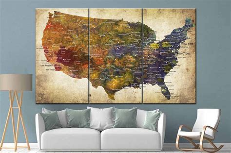 United States Map Large Wall Art USA Map Canvas Print Original - Etsy