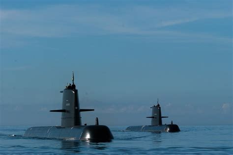 HMS Gotland & Halland (Gotland class submarine) in flanking formation ...