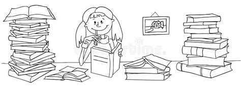 Sketch of Girl Studying stock vector. Illustration of thinking - 19418827