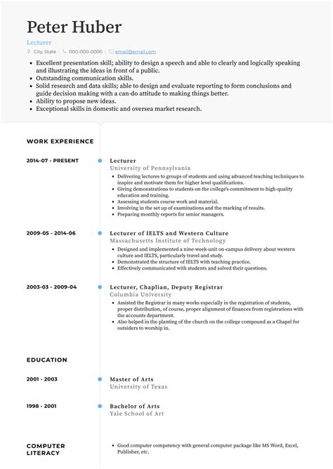 Lecturer - Resume Samples and Templates | VisualCV