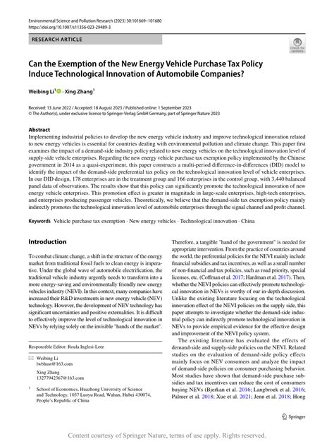 Can the Exemption of the New Energy Vehicle Purchase Tax Policy Induce Technological Innovation ...