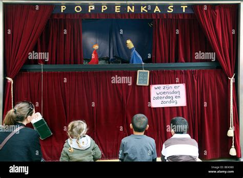 Puppet theatre stage in Rotterdam streets outdoors with children ...