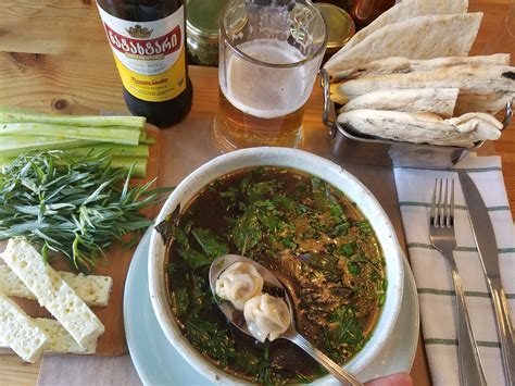 [I ate] Georgian khinkali soup with bread, tarragon and goat cheese : r/food