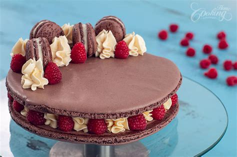 Macaron Cake - Giant Chocolate Macaron with Raspberries