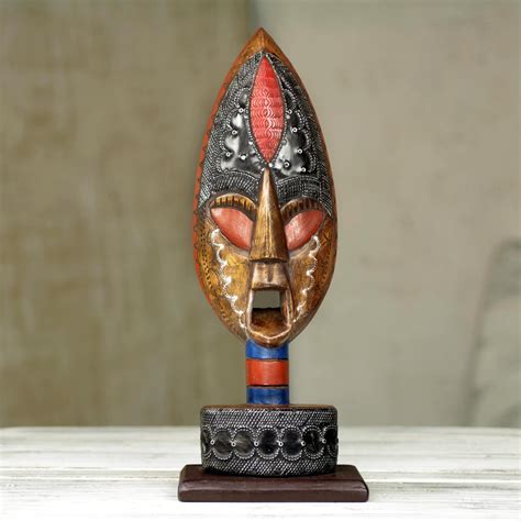 Hand Carved Wood African Warrior Mask on Stand - Warrior of Africa | NOVICA