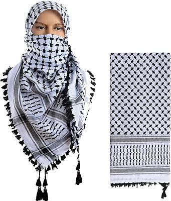 Keffiyeh Scarf Palestinian Shemagh Original Arab Kufiya White New Black ...