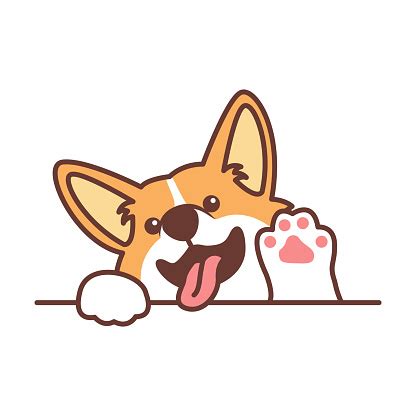 Cute Welsh Corgi Dog Waving Paw Cartoon Vector Illustration Stock Illustration - Download Image ...