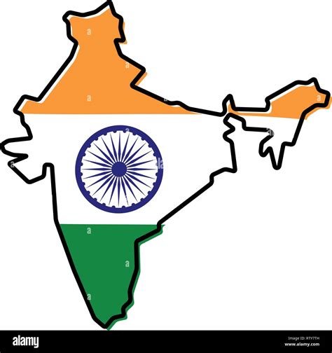 Simplified map of India outline, with slightly bent flag under it Stock ...