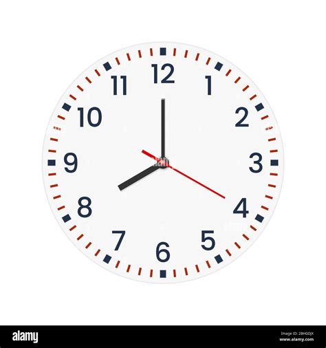 Realistic clock face with minute, hour numbers and second hand. Red ...