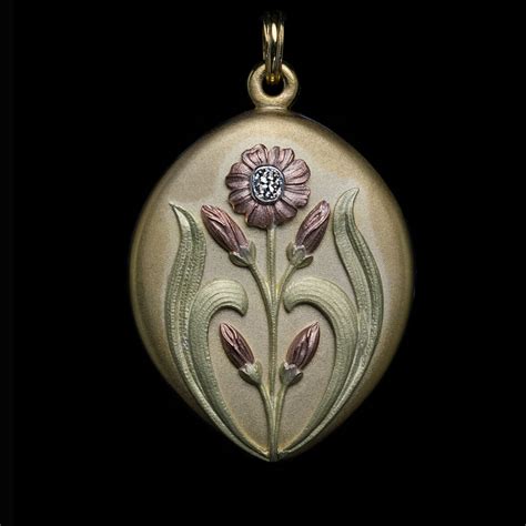 Art Nouveau Antique Three Color Gold Diamond Locket Pendant - Antique ...