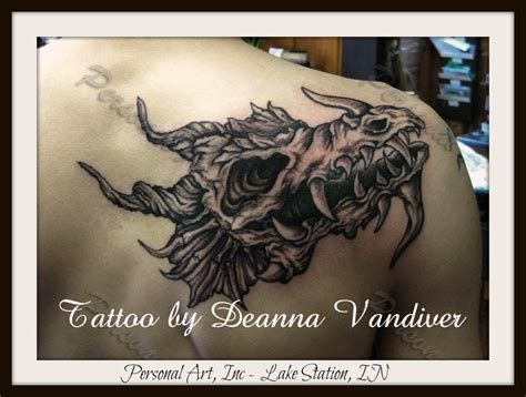 dragon skeleton head - #tattoos #blackandgray #dragon #skeleton #deannavandiver #personalart # ...