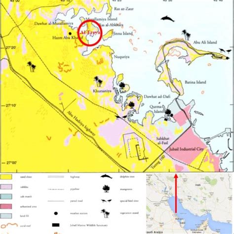 Location map of Jubail area, Saudi Arabia showing Al-Frey'a fish ...