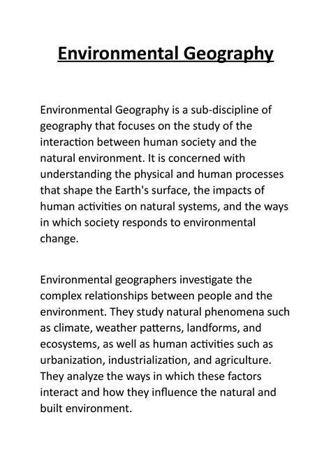 Environmental Geography - Environmental Geography Environmental Geography is a sub-discipline of ...