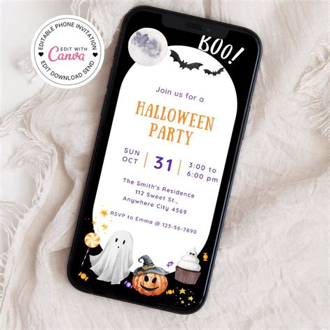 Editable Halloween Party Evite, Halloween Digital Invitation, Boo Halloween Invitation Template ...