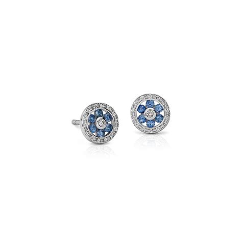 Sapphire and Diamond Floral Stud Earrings in 14k White Gold (1.5mm) | Blue Nile