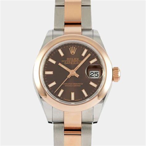 Rolex Brown 18k Rose Gold And Stainless Steel Lady Datejust 279161 ...