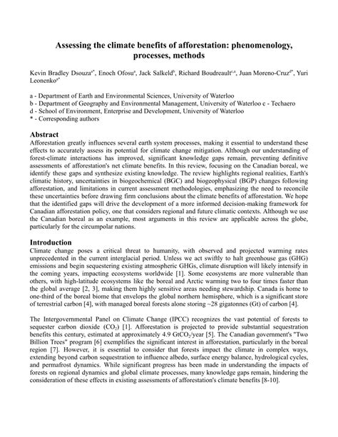 (PDF) Assessing the climate benefits of afforestation: phenomenology, processes, methods