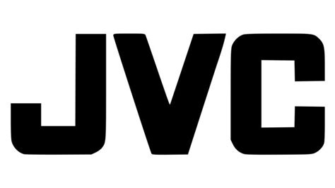 the jvc logo is shown in black and white